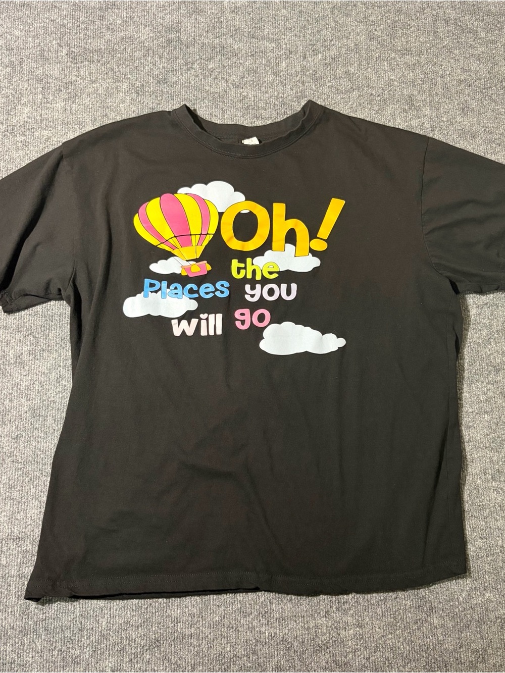 Black Graphic Short Sleeve Tee with Colorful Hot Air Balloon